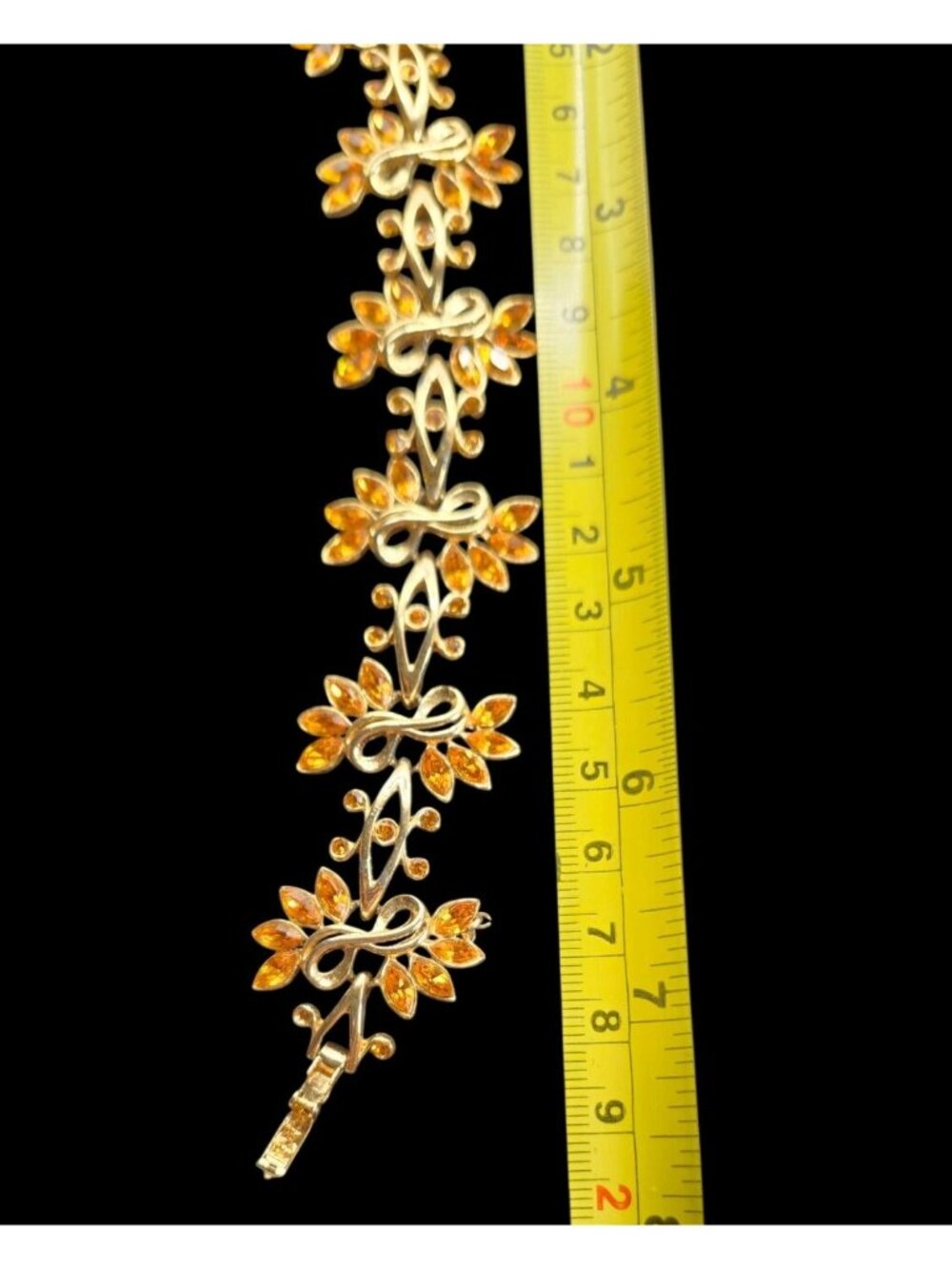 Vintage Ora Gold Tone Bracelet Golden Rhinestones Floral MCM Elegant Jewelry - Picture 9 of 12